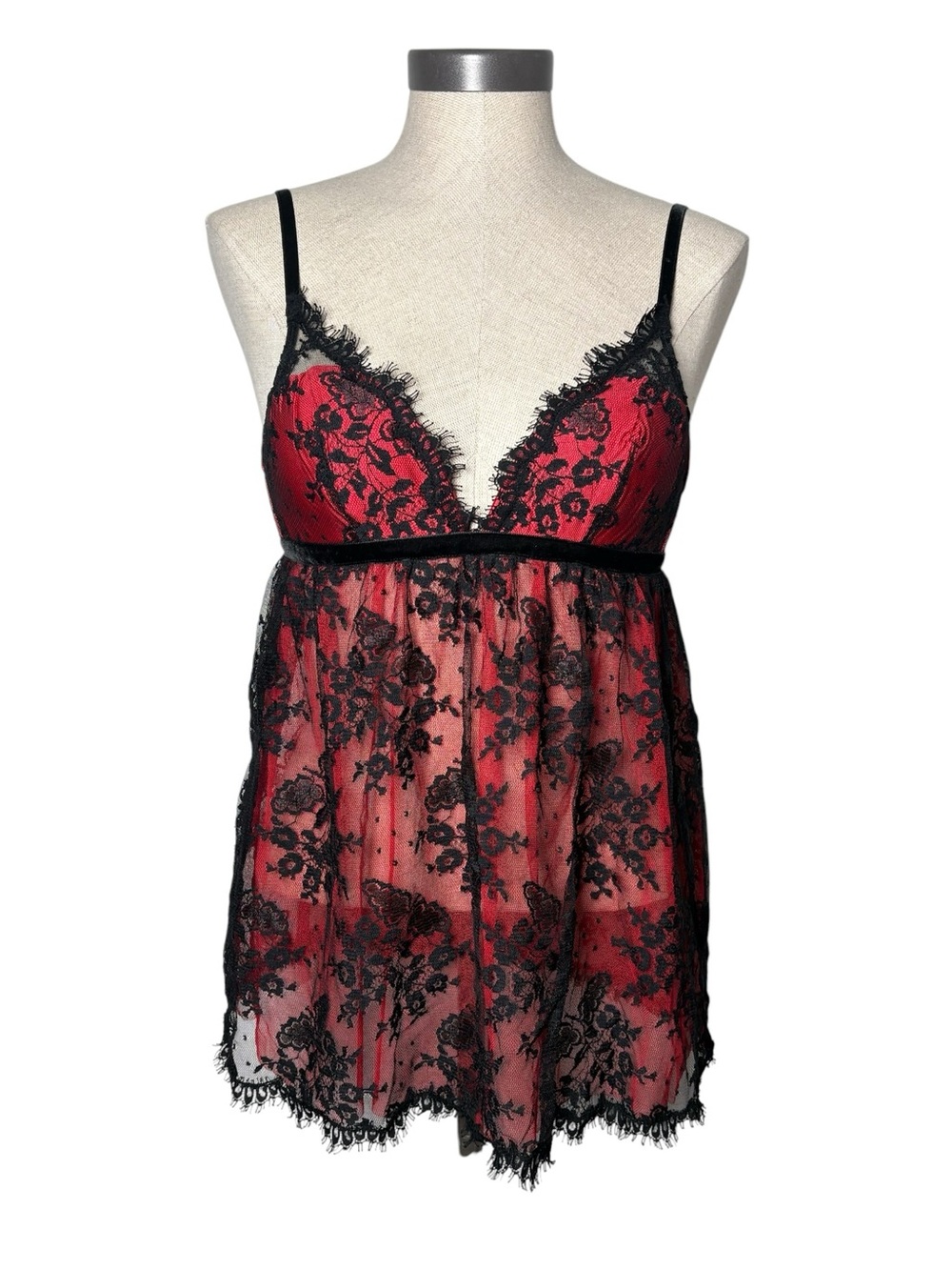 Victoria’s Secret Red Black Lace Babydoll Chemise Teddy Y2K Small